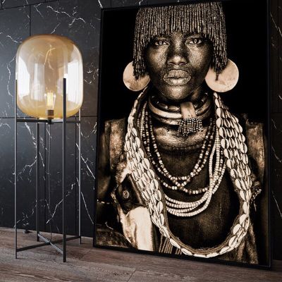 เผ่าแอฟริกันคนดำสมัยใหม่โปสเตอร์ศิลปะและภาพวาดผ้าใบลายพิมพ์รูปภาพศิลปะผนังตกแต่งสำหรับห้องนั่งเล่น (ไร้กรอบ) เฮหยวนอนาคต