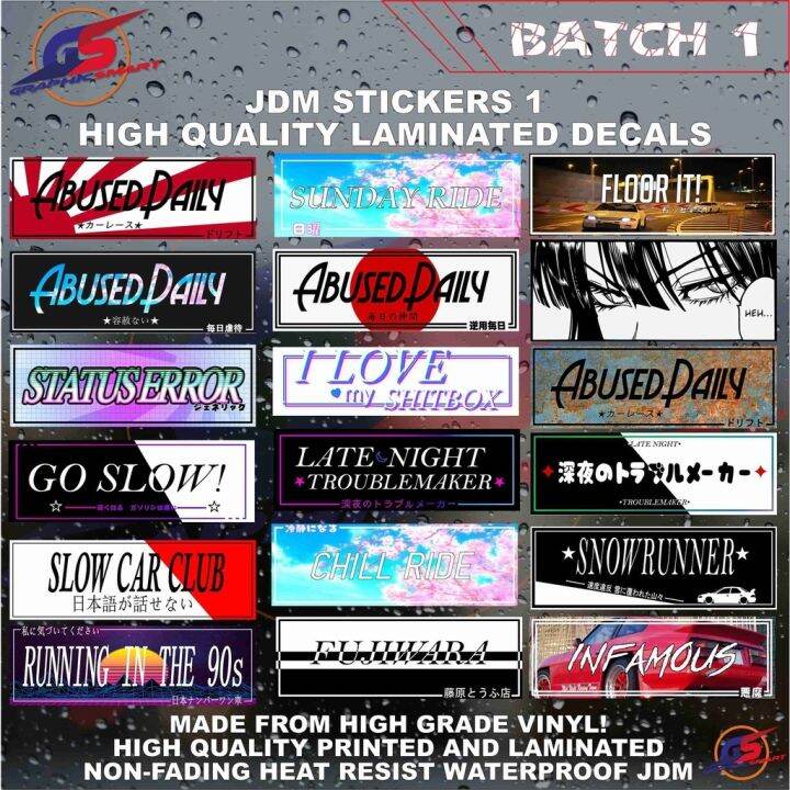 JDM Slap Stickers Batch 1 Automotive Decals Waterproof Heat Resisy