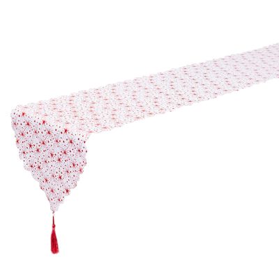 Bronzing Christmas Table Runner - Star Leaf Snowflake Tablecloth Placemat with Tassel for Xmas Table Decorations