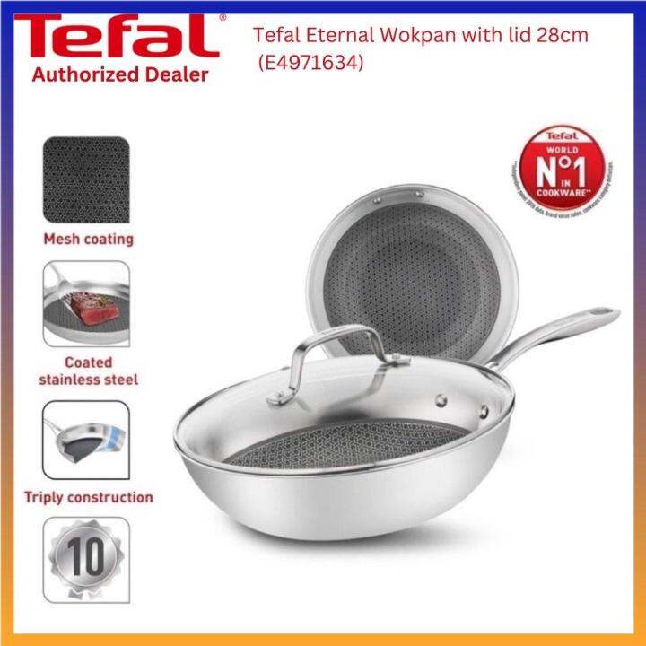 TEFAL Eternal Stainless Steel Wokpan 28cm w/lid (E4971634) Lazada