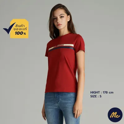 Mc Jeans เสื้อยืดแขนสั้นผู้หญิง คอกลม สีแดง ผ้านุ่ม ระบายอากาศได้ดี MTSZ879