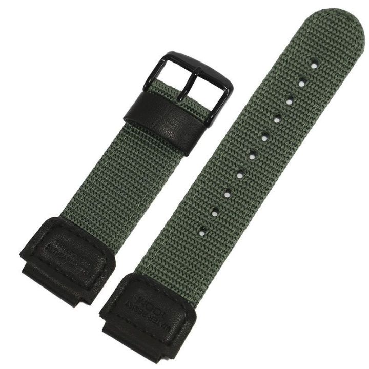 สายนาฬิกาไนล่อนแทน-casio-ae-1200-1300-sgw400-ตารางเล็กสายโซ่นาฬิกาผ้าใบสีเขียวทหารชาย