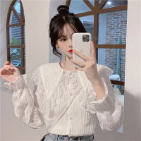 Shirt female spring and autumn design sense niche 2021 new fashion white sweet doll collar Long Sleeve Chiffon Top