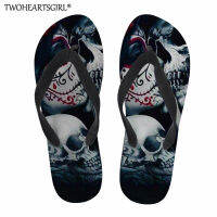 Twoheartsgirl Cool Floral Skull Design Mens Flip Flops for Summer Beach Slippers Teenagers Boys Flats Shoes Fashion Flip-flops