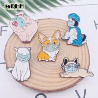 Cartoon Creativity Animals Wearing Masks Enamel Pins Dogs Cats Pigs Concerns Health Alloy Brooches Badges Clothes Jewelry Gift