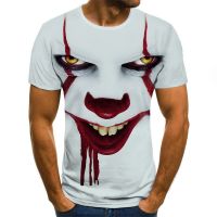 2023 new Cool clown mens T-shirt funny clown face tops 3D printed fashion short-sleeved round neck shirt trendy streetwear