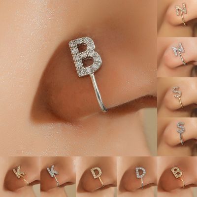 Copper Alphabet Fake Nose Ring Cuff Non Piercing Letter Nose Ring Clip on Fake Nose Piercing Jewelry Ear Cuff Earring Women