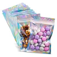 Resealable Smell Proof Bags Foil Pouch Bag Flat Storage Holographic Bag Mylar Bags for Party Favor Food Storage