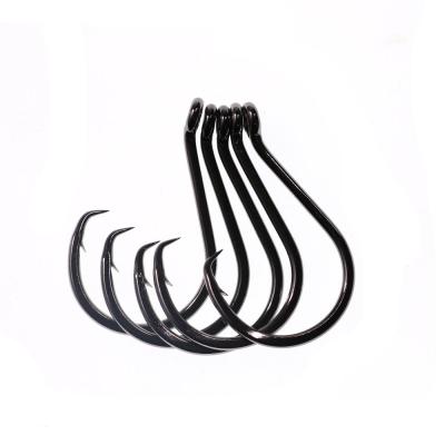 100pcs Freshwater Saltwater Fishing Hooks Black Nickle Barbed Circle Hook High Carbon Steel Bait Hook for Catfish Tuna 10 Sizes