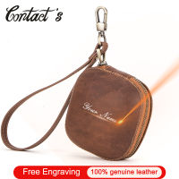 Contacts Mini Wallets Men Crazy Horse Cow Leather Coin Purse Vintage Small Change Purses Coin Pouch Zipper Around Money Bags