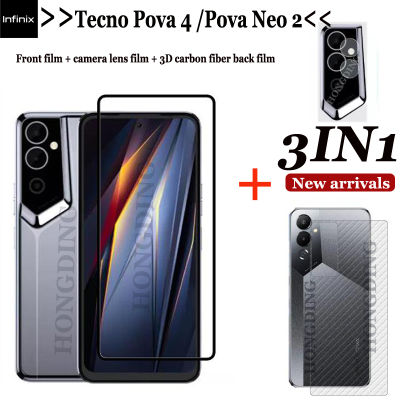 3in1สำหรับ Infinix Tecno Pova 4กระจกนิรภัย FilmTecno Pova Neo 2กระจกนิรภัย Tecno Pova 4 Pro เลนส์ฟิล์ม + กลับฟิล์ม