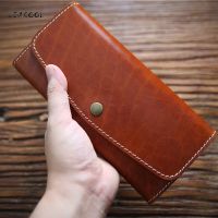 LEACOOL Vintage Men Women Long Purse Wallet Credit Card Inner Zip Wallets Bifold Genuine Leather Long Wallet Male Female Purse