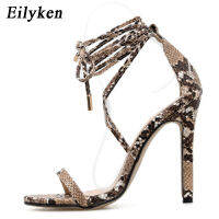 2021Eilyken Fashion 2022 Summer Womens Sandals PU Lace-Up Sexy Thin High Heels 11.5CM Cover Heel Serpentine Sandals 35-40