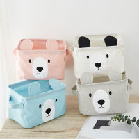 Cartoon Ear Bear Desktop Square Box Toy Sundries Cotton Linen Cosmetic Underware Storage Box for Office Home Organizer Storage