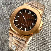 Bliger PT5000 Rose Gold Dress Square Case หน้าปัดสีน้ำตาล Automatic Men Watch Miyota 8215 Sapphire Glass Luminous indexhot