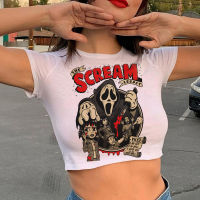 Scream เสื้อครอป MODE Korea แนวสตรีทคาวาอิคาวาอี้สไตล์วินเทจสำหรับผู้หญิง