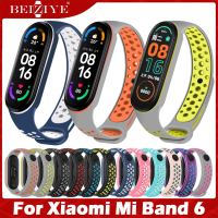 Silicone Strap for Xiaomi Mi Band 6 ใหม่ซิลิโคนระบายอากาศกีฬาวงดนตรี สำหรับ xiaomi mi band 6 สายนาฬิกา MiBand 6 NFC สาย band6 Buckle Replacement Wrist Straps