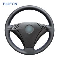 Hand Sewing Black PU Artificial Leather Wrap Car Steering Wheel Cover for BMW E60 Sedan 530d 2003-2009 E61 Touring 2004-2009