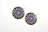 Amy Diener Dot Mandala Earrings XL Handmade Mahogany Wood Circle Dangly Hand-Painted Double Side Artistic Boho Festival Jewelry For Ladies