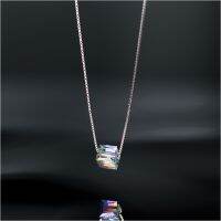 s925 Square crystal necklace สร้อยคอเงินแท้ คริสตัลใส รูปทรงสี่เหลี่ยมลูกบาศก์ ขนาด 0.8CM ใส่สบาย เป็นมิตรกับผิว