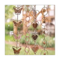 Steel Leaf Rain Chain, Garden Gift for Mom, Gutters, Rain Catcher for Downspout with Adapter, Thick Flower Cups