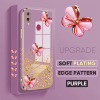 เคสโทรศัพท์สำหรับ Huawei Y7 Pro 2019 Y8P 2019 Y9ฟรีสายคล้อง2019 + เคสโทรศัพท์เคสลายผีเสื้อสีชมพูชุบแบบนิ่มสุดหรู