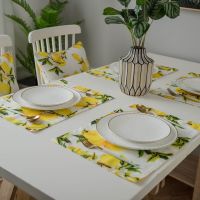 ∋✠✣ 4pcs Lemon Print Polyester Decoration Table Napkins For Plates Wedding Party Individual Placemats Serviette Table Towel 32x45cm