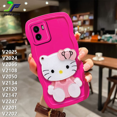 JieFie เคสมือถือลาย Hello Kitty,เคสสำหรับ VIVO V2025 / V2024 / V2066 / V2108 / V2050 / V2134 / V2120 / V2147 / V2247 / V2201/V2202การ์ตูนเคสกระจกเงาโต๊ะเครื่องแป้งแบบนิ่มขอบคลื่นกันกระแทก