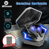 Wiresto Bluetooth Earphones Wireless Gaming Earbuds LED Headphone Low Latency Earphone Small Invisible Low Latency Hifi Sound Headset with Microphone Charging Case Music/Game Dual Mode PUBG MLBB Headphones