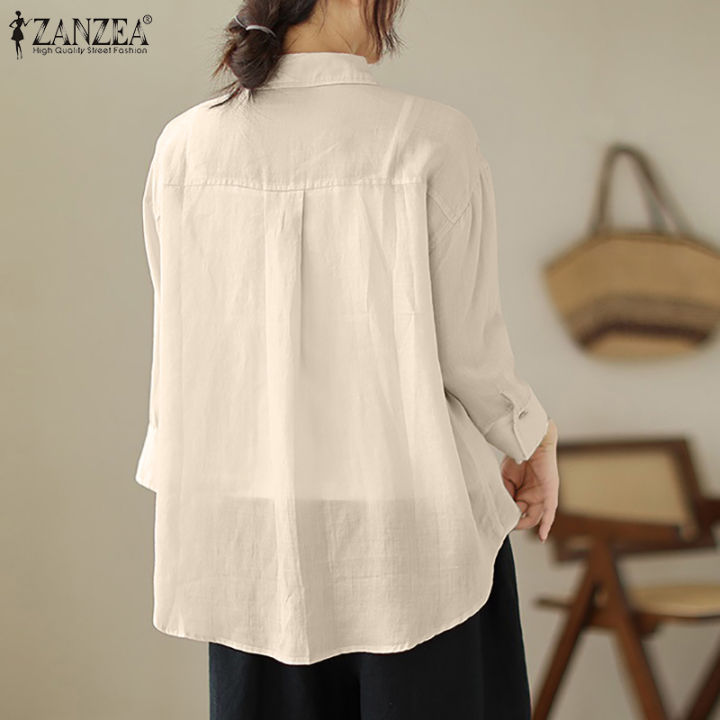 สินค้ามาใหม่-จัดส่งฟรี-fancystyle-zanzea-เสื้อลำลองแขน3-4ของผู้หญิง-เสื้อกระดุมคอเสื้อเปิด-ลง-8