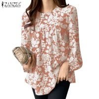 COD dhdfxcz ZANZEA Women Korea Vintage Crew Neck Puff Sleeve Elastic Cuff Floral Printed Blouse