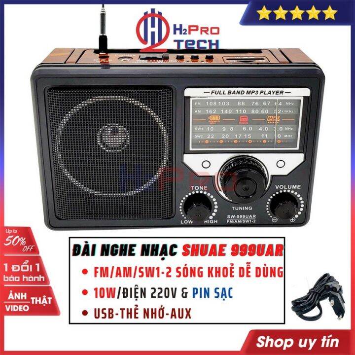 Đài Fm Radio, Đài Radio Cho Người Già SHUAE SW-888UAR/SW-999UAR cao cấp,  tích hợp 4 bands FM-AM-SW1-SW2/USB-Thẻ Nhớ-AUX, kiểu dáng cổ điển (tặng dây  sạc 30K)-H2Pro Tech 