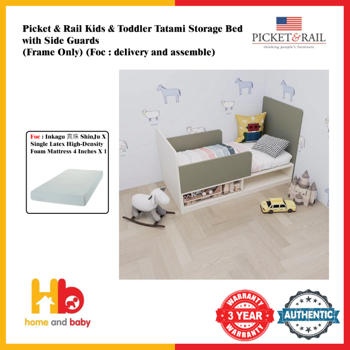 Picket & Rail Kids & Toddler Tatami Storage Bed with Side Guards (Frame