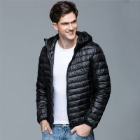 ผู้ชาย Fluffy Winter Coat แฟชั่น Hooded 90 เป็ดสีขาวลงแจ็คเก็ต Ultralight Puffy Down Coat แบบพกพา Slim Down Parkas 5XL 6XL