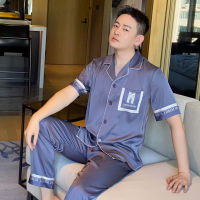 Spot Gifts 2023 Summer New Ice Silk MenS Pajamas Long Trousers Short Sleeve Thin Models Plus Fertilizer, Increase Code