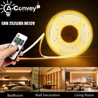 แถบไฟ LED COB 252 LEDs ความหนา8มม. COB ยืดหยุ่นได้ไฟ LED Ra90 3000K 6000K LED เทป DC12V พร้อมตัวควบคุม RF 11Key