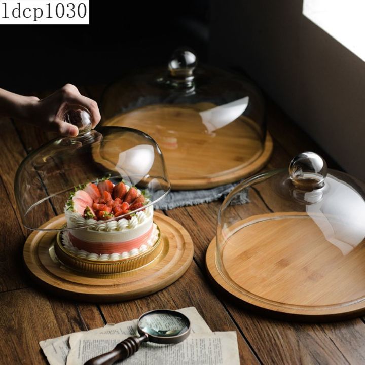 จานขนมหวานเค้กไม้รูปโดมสำหรับใส่อาหารถาดเสิร์ฟขนมรูปมาการองคัพเค้กกระจกโปร่งแสงแบบตั้งได้
