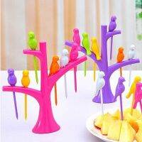 Tableware Dinnerware Sets Creative Tree Birds Design Plastic Fruit Forks 1 base 6 Forks 2016 Hot Sale Vegetable Fork