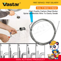 Vastar ชุดหัวต่อสายไฟแบบสปริง,อุปกรณ์ทำความสะอาดท่อระบายน้ำสำหรับอ่างล้างจานทำจากเยื่อตันน้ำยาล้างสายเคเบิลตัวทำความสะอาดฤดูใบไม้ผลิจำนวน1ชิ้นยาว3เมตร