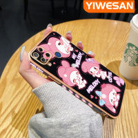 YIWESAN เคสสำหรับ Realme C15การ์ตูนน่ารักเมโลดี้หรูหราชุบดีไซน์ใหม่เคสมือถือขอบสี่เหลี่ยมซิลิโคนนิ่มเคสกันกระแทกเคสป้องกันกล้องฝาปิดเลนส์เต็มรูปแบบ