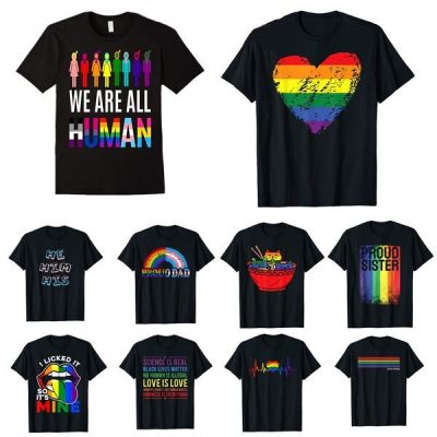 เสื้อยืดพิมพ์ลายแฟชั่นเสื้อคู่วินเทจ LGBT Pride Flag หมายถึง เกย์ภูมิใจ &เลสเบี้ยนเรนโบว์ธงเสื้อยืดกะเทยข้ามเพศ LGBT