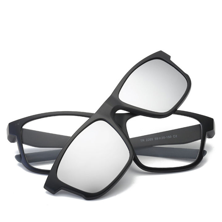 แว่นกันแดดแม่เหล็กโพลาไรซ์ TR90ใหม่ที่เป็นที่นิยมคลิปออนแว่นตาสำหรับผู้หญิงผู้ชายกรอบแว่นสายตาสั้นกรอบแว่นสายตา2 In 1แว่นสำหรับขับรถมองกลางคืนสีเหลือง