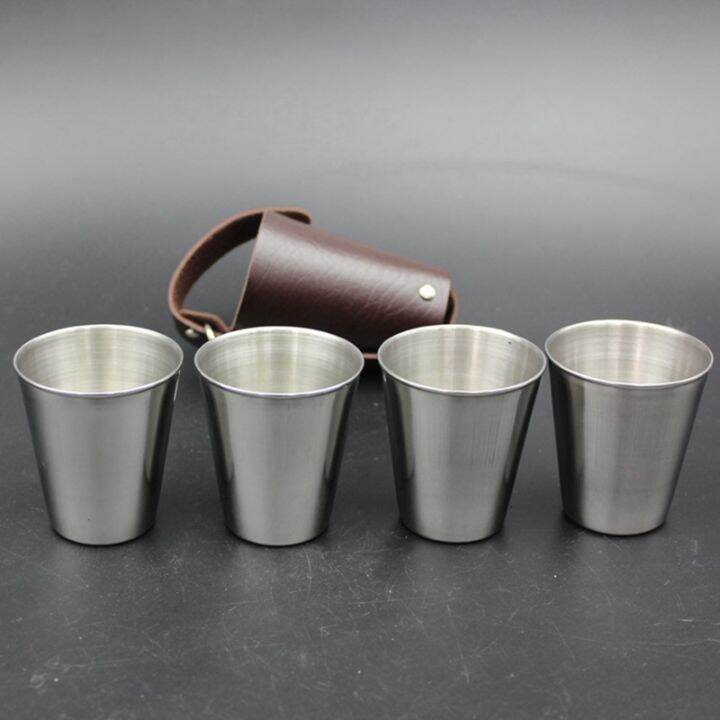 4-pcs-set-70ml-portable-beer-cup-set-with-key-chain-wine-cup-set-stainless-steel-whiskey-glasses-for-camping-travel