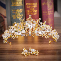 2021Bridal Wedding Hair Jewelry Princess Headband Gold Crystal Handmade Tiaras and Crowns Prom Crown Earrings Sets Ornaments