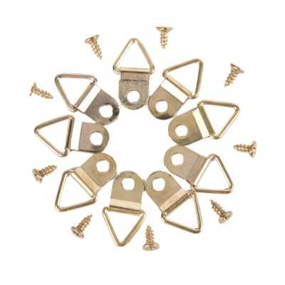 100pcs/Set Universal Strong Golden D Rings Decor Picture Frames Hanger Hooks Hanging Triangle With 100pcs Screws Helper