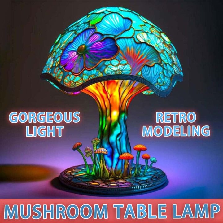 เห็ดโคมไฟตั้งโต๊ะย้อมสีพืชชุดโคมไฟกลางคืน-usb-ตกแต่งหัวเตียง