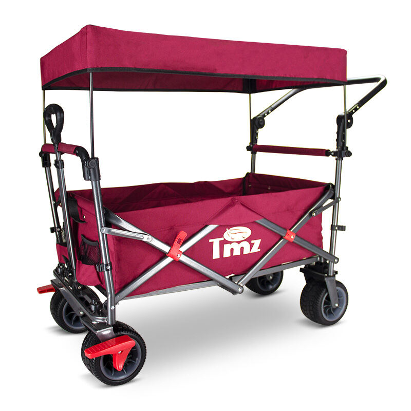 for Shopping and Outdoor Activities with Canopy TMZ Utility Folding Wagon Collapsible Garden Cart Push Handle and Brakes Camping CAMO Folding Trolley Cart 