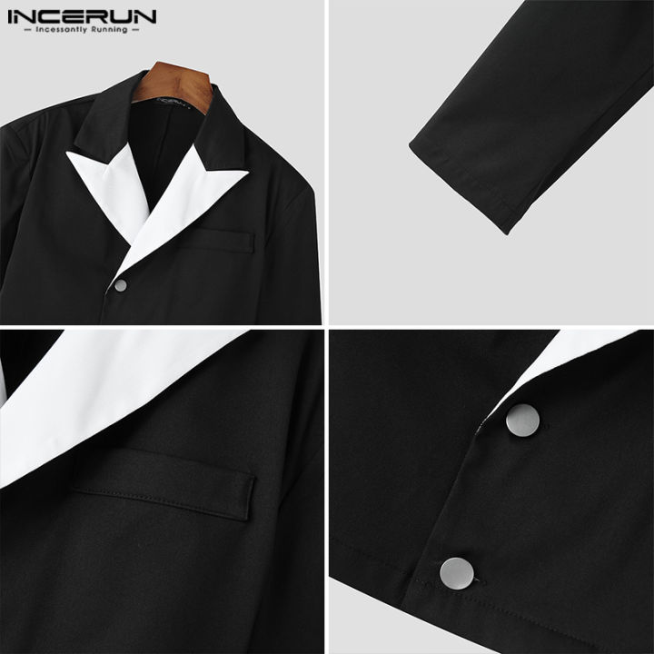 incerun-เสื้อนอกคอปกโค้ทระดับไฮเอนด์เสื้อสูทคอกว้างปาร์ตี้สีแขนยาวสำหรับผู้ชายฮิต-สไตล์ตะวันตก