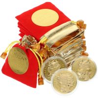 YINHUAN พลาสติกทำจากพลาสติก เหรียญมังกรจักรราศีจีน ทองสีทอง 3D เหรียญที่ระลึกราศี โชคลาภที่ดี แบบสองด้าน เหรียญมังกรชุบทอง วันตรุษจีน