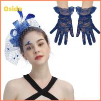 OSIDE กิ๊บติดผมขนนก หมวก fascinator ที่คาดผมงานเลี้ยงน้ำชา หมวกค็อกเทล หมวกค็อกเทล ของใหม่ แต่งงานในงานแต่งงาน ถุงมือลูกไม้สั้น สำหรับผู้หญิง